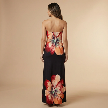 Women's Wedding Guest Floral Strapless Maxi Dress