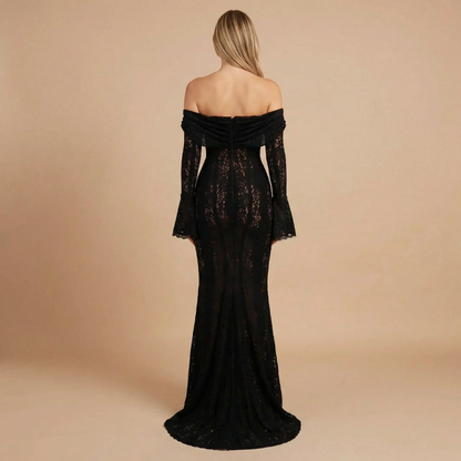 Women's Wedding Guest Off Shoulder Lace Maxi Dress