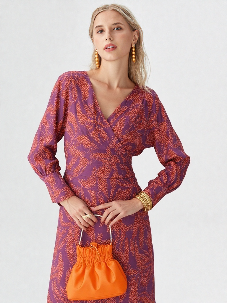 Elegancka Sukienka Midi z Wzorem