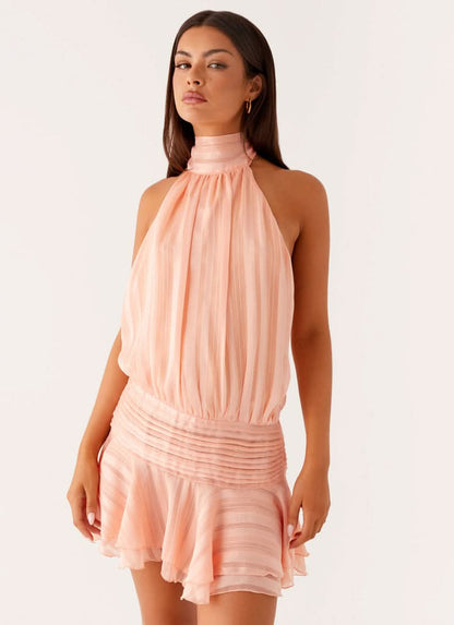 Women's Cocktail Halter Pleated Mini Dress