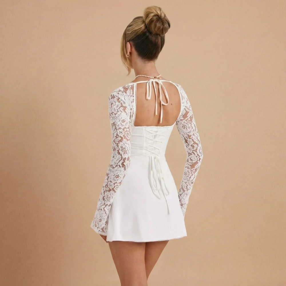 Women's Cocktail Sweetheart Lace Long Sleeve Mini Dress
