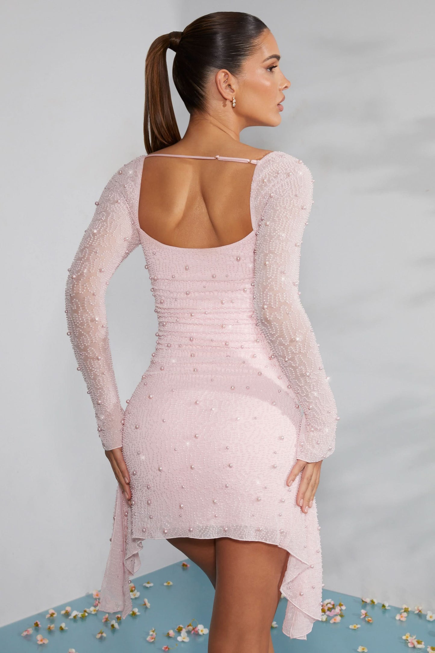 Women's Cocktail Pearl Beaded Square Neck Mini Dress