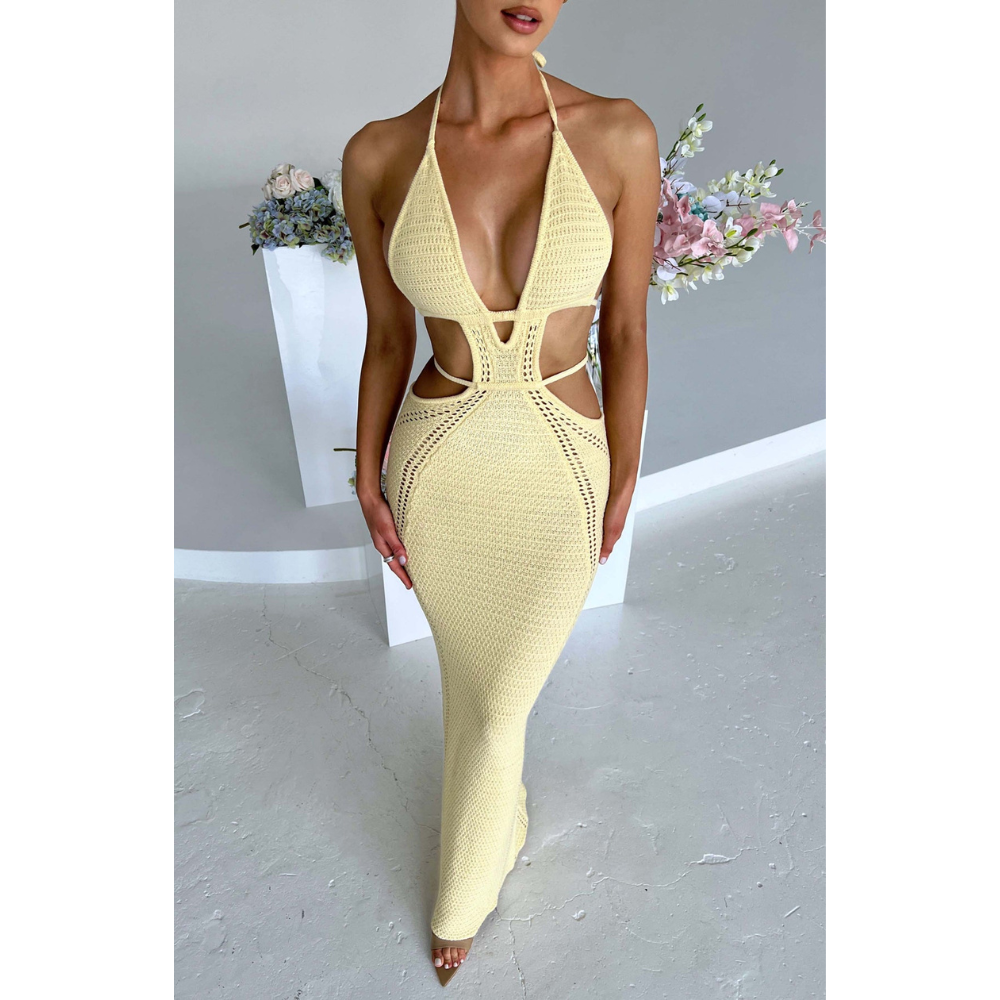 Women's Cocktail Plunge Neck Cutout Maxi Dress