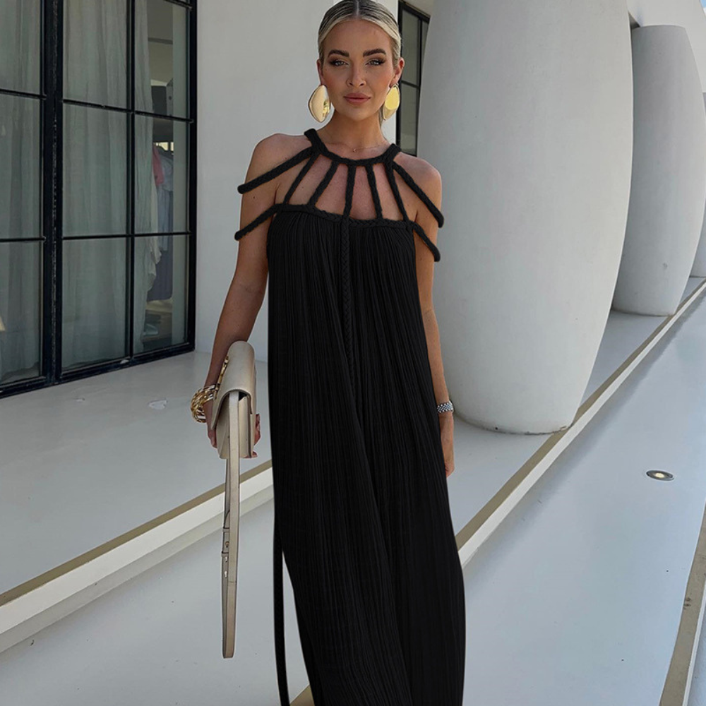Women's Resort Maxi Cage Neck Column Dress with Belt