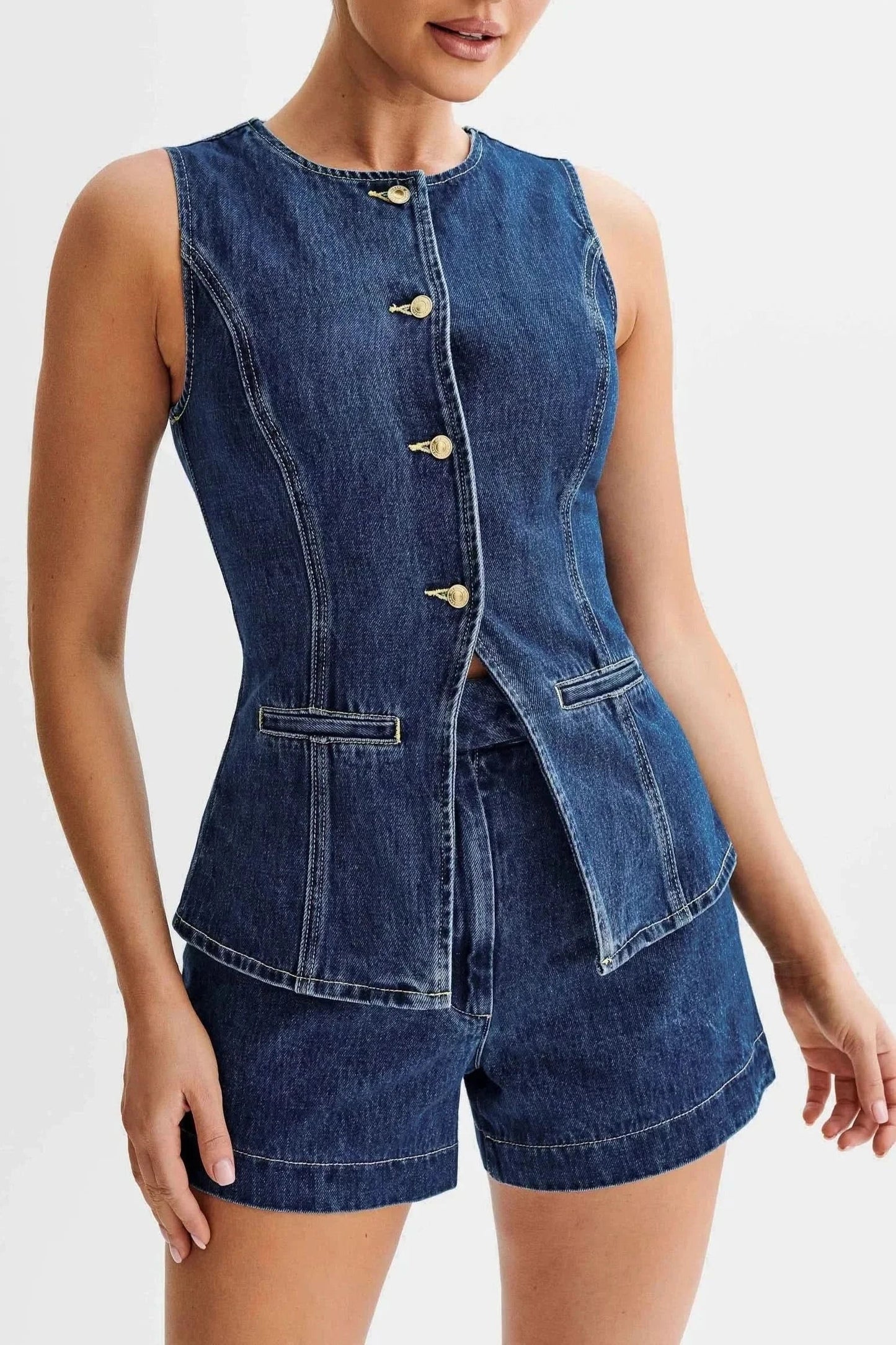 Women's Summer Sleeveless Denim Vest and Shorts Set