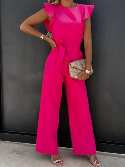 Women's Wedding Guest Ruffle Sleeve Wide Leg Jumpsuit