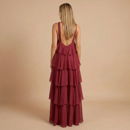 Women's Wedding Guest Halter Tiered Maxi Dress