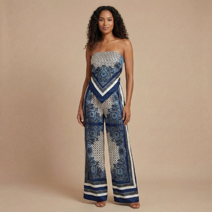 Women's Vacation Scarf Print Wide Leg Pants Set