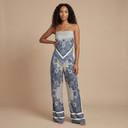 Women's Vacation Scarf Print Wide Leg Pants Set