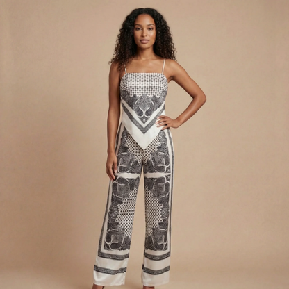 Women's Vacation Scarf Print Wide Leg Pants Set