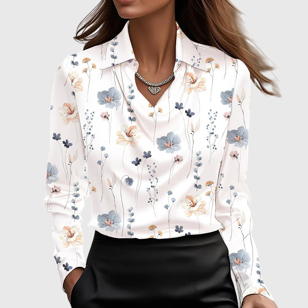 Women's Workwear Cowl Neck Long Sleeve Satin Blouse