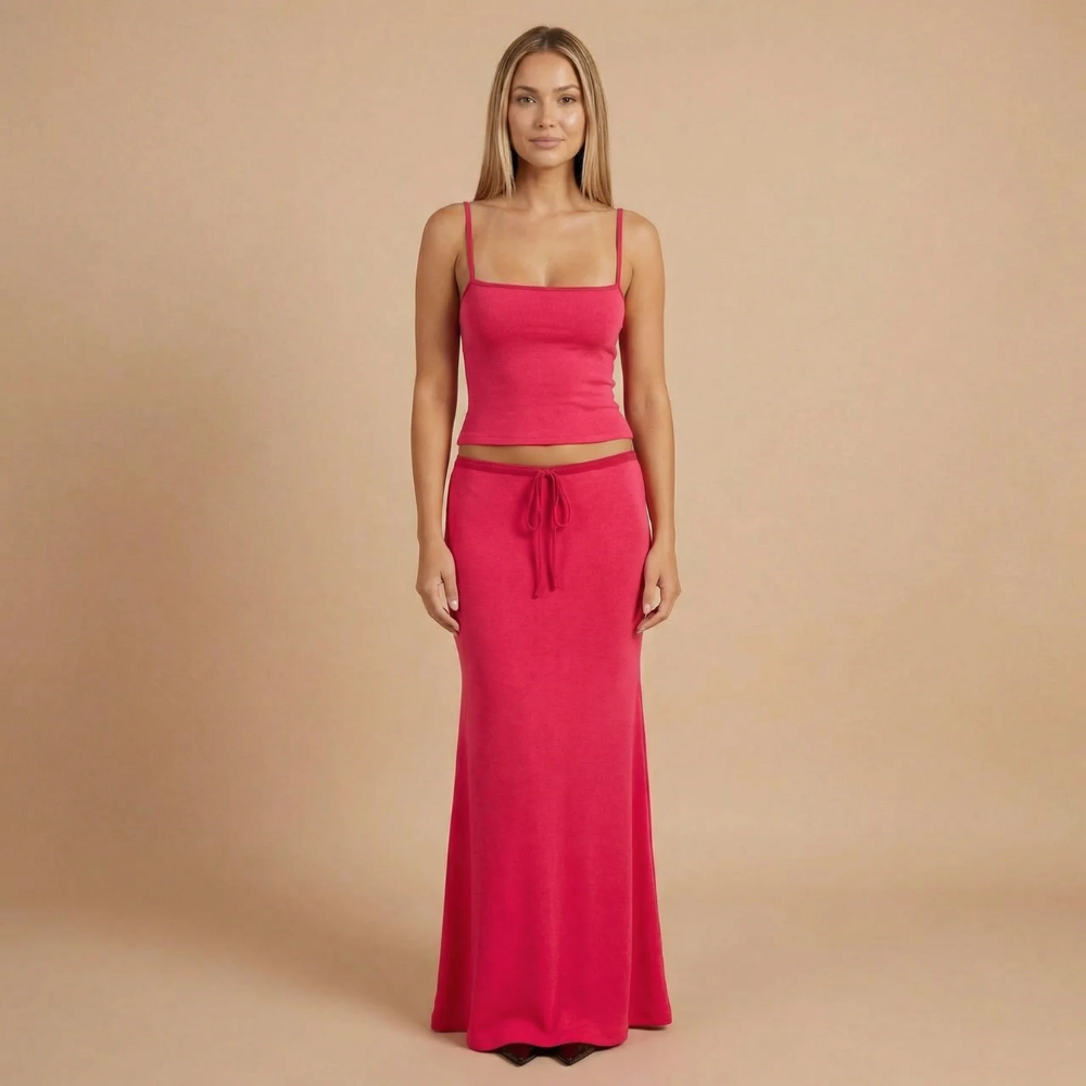 Women's Summer Maxi Skirt and Crop Top Two Piece Set