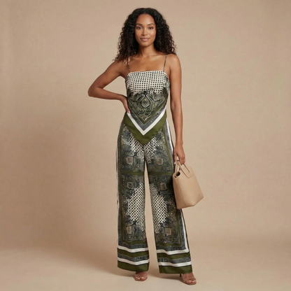 Women's Vacation Scarf Print Wide Leg Pants Set