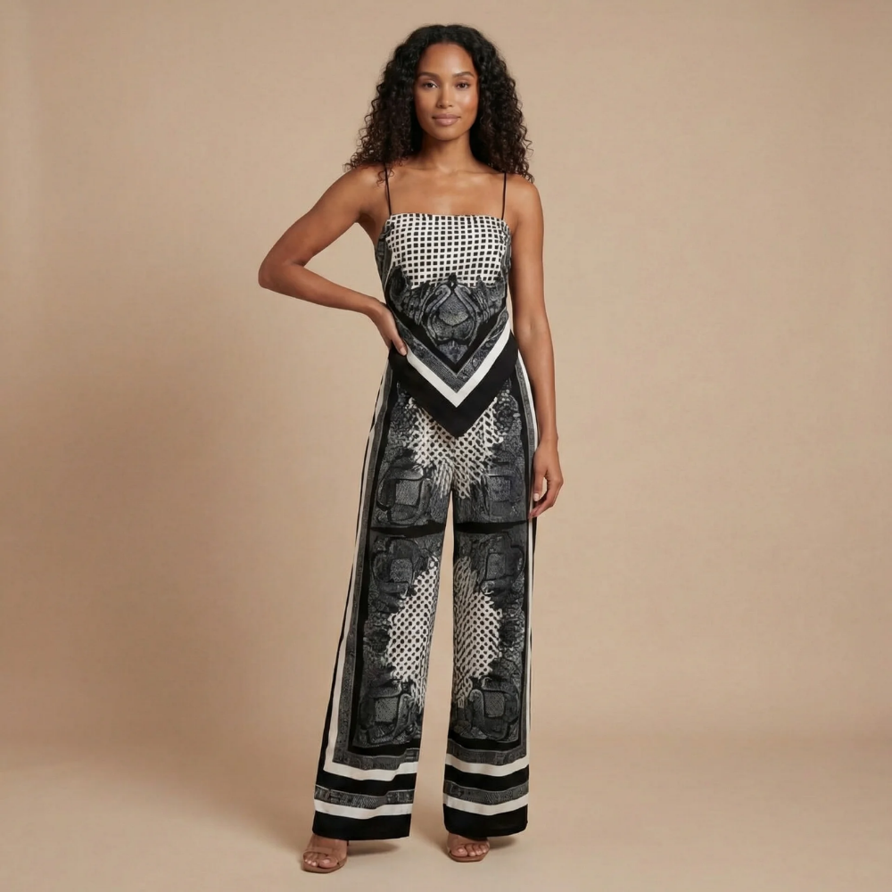 Women's Vacation Scarf Print Wide Leg Pants Set