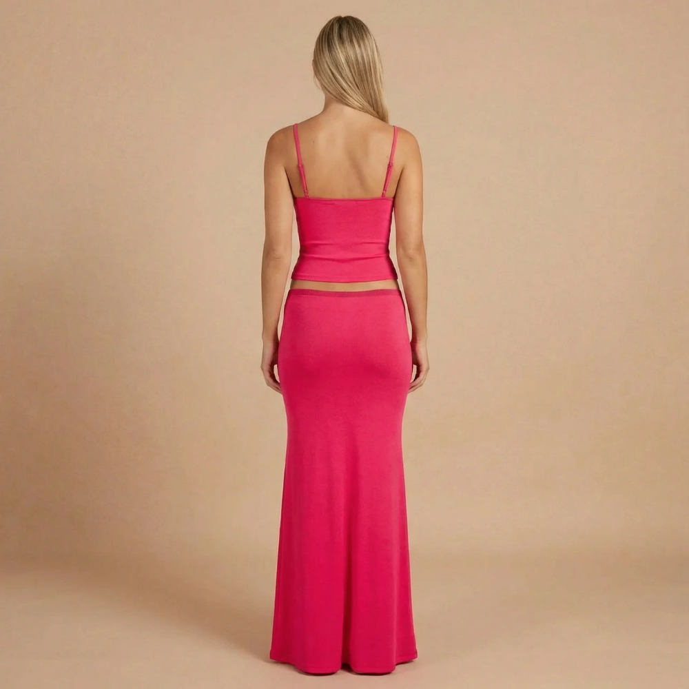 Women's Summer Maxi Skirt and Crop Top Two Piece Set