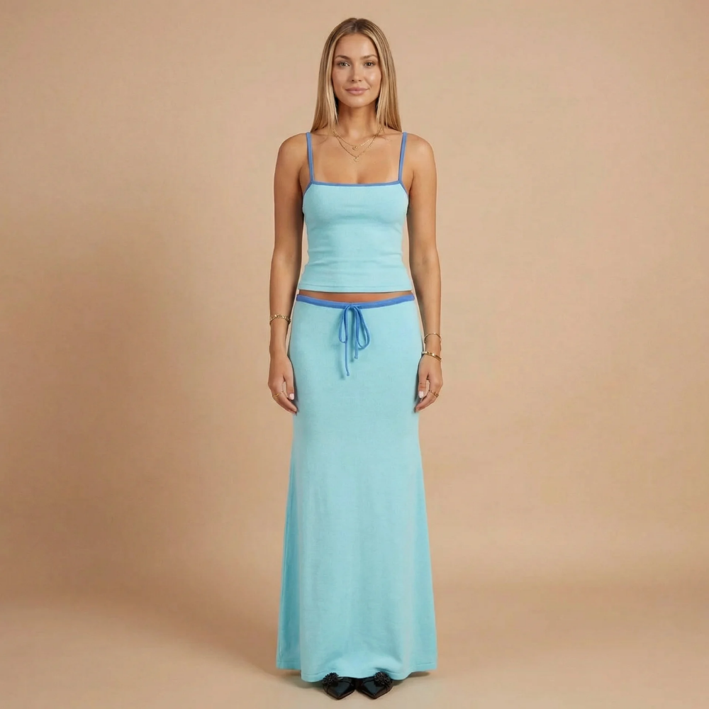 Women's Summer Maxi Skirt and Crop Top Two Piece Set