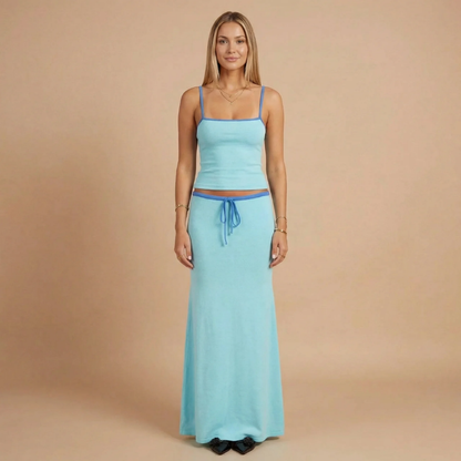 Women's Summer Maxi Skirt and Crop Top Two Piece Set
