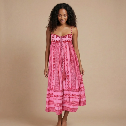 Women's Summer Boho Printed Square Neck Maxi Dress