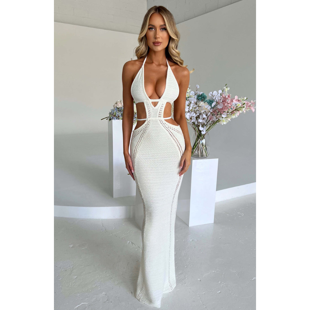 Women's Cocktail Plunge Neck Cutout Maxi Dress