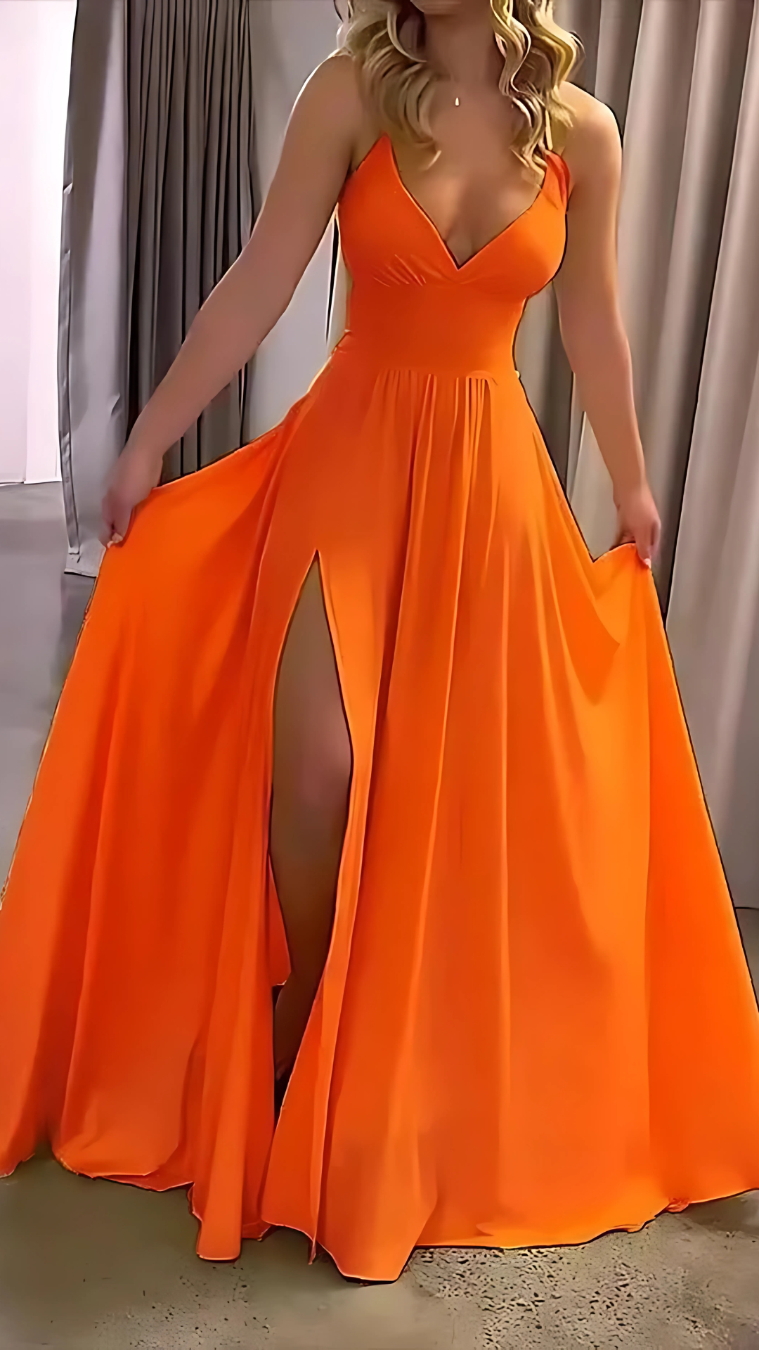 Women's Wedding Guest V Neck Sleeveless Slit Maxi Dress