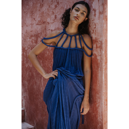 Women's Resort Maxi Cage Neck Column Dress with Belt