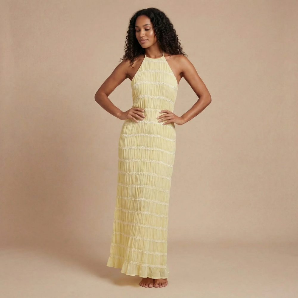 Women's Wedding Guest Halter Textured Maxi Dress