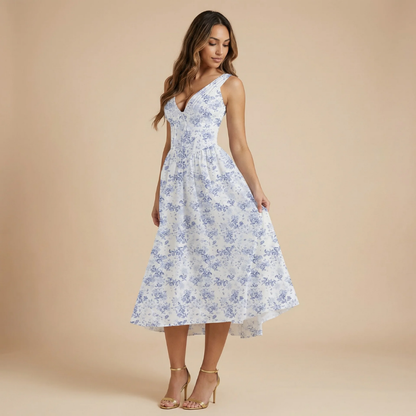 Women's Wedding Guest Floral V Neck Midi Dress