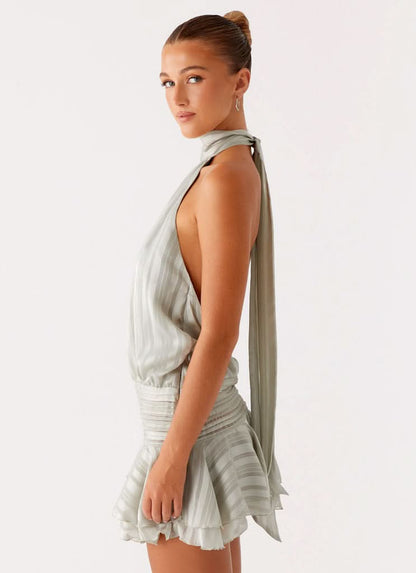 Women's Cocktail Halter Pleated Mini Dress
