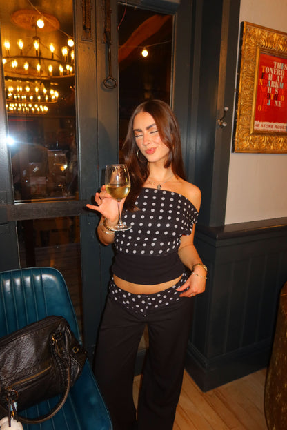 Women's Cocktail One Shoulder Polka Dot Crop Top