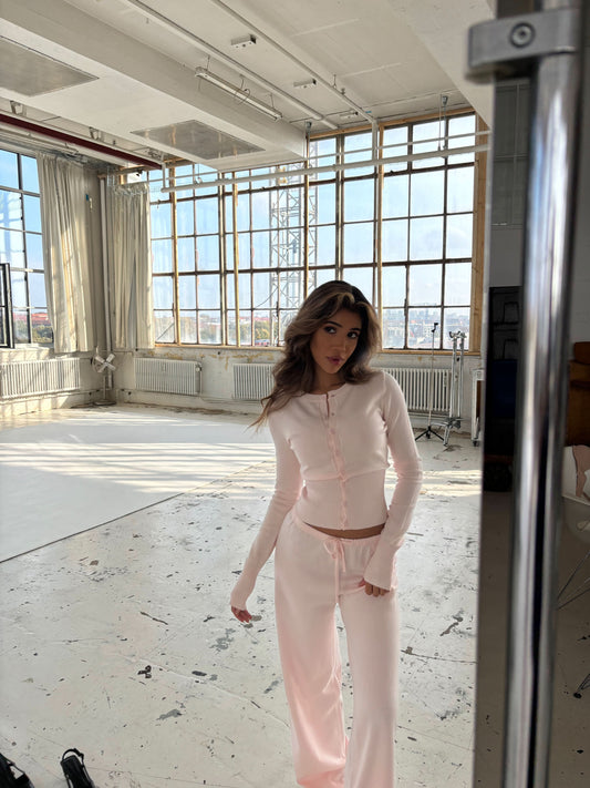 Women's Ribbed Knit Lounge Set Long Sleeve Top and Pants