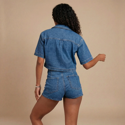 Women's Summer Denim Crop Top and Skort Set