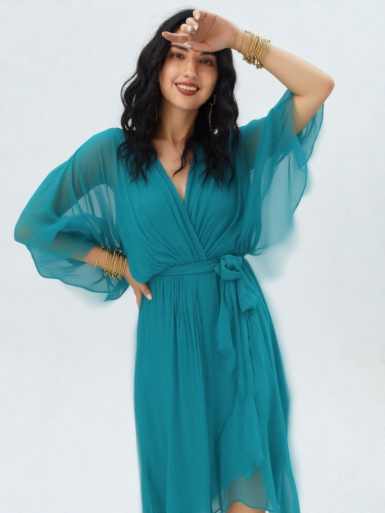 Elegancka sukienka midi z wiązaniem w talii