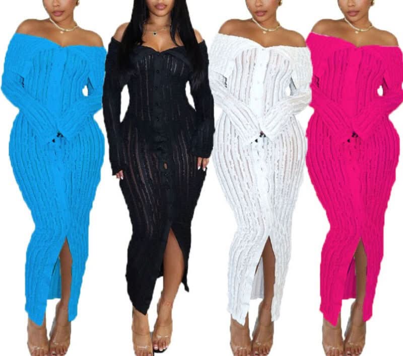 Women's Cocktail Off Shoulder Long Sleeve Midi Dress