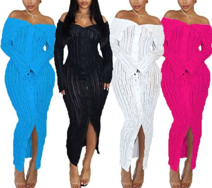 Women's Cocktail Off Shoulder Long Sleeve Midi Dress