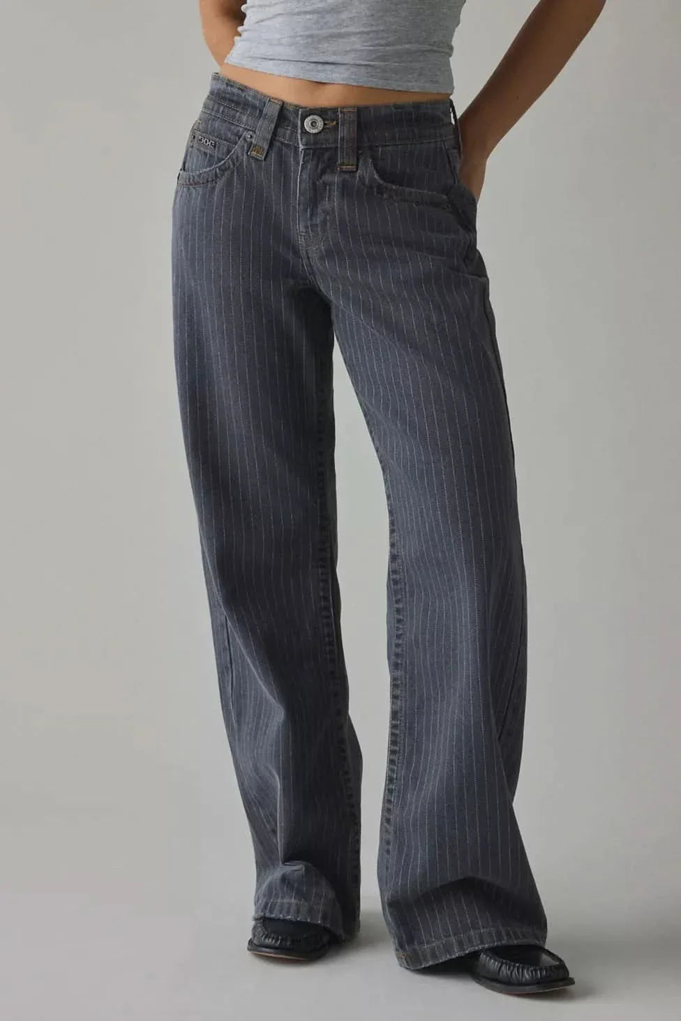 Women's High Waisted Striped Wide Leg Jeans