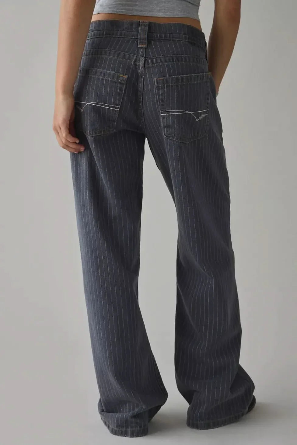 Women's High Waisted Striped Wide Leg Jeans