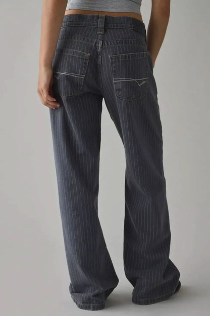 Women's High Waisted Striped Wide Leg Jeans