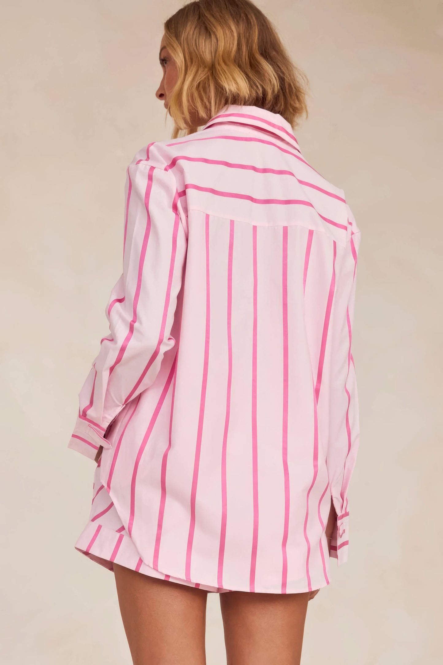 Women's Summer Striped Long Sleeve Shirt and Shorts Set