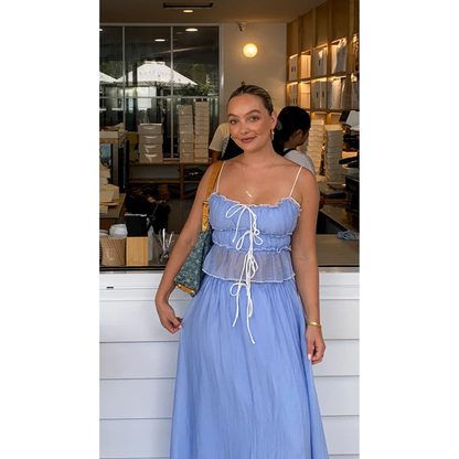 Women's Summer Ruffle Maxi Skirt Set Lace Up Cami