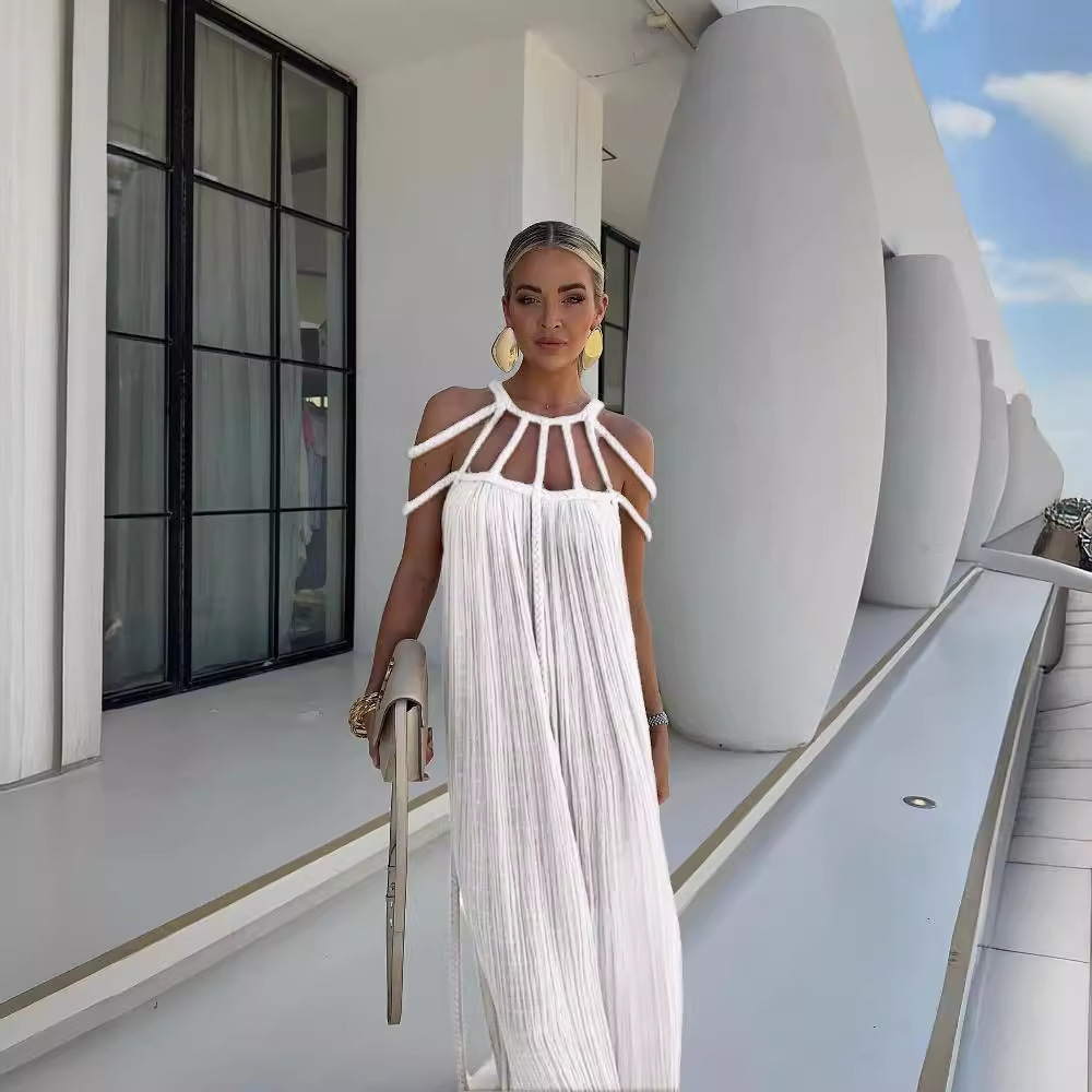 Women's Resort Maxi Cage Neck Column Dress with Belt