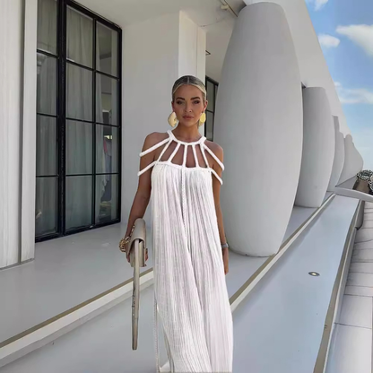 Women's Resort Maxi Cage Neck Column Dress with Belt