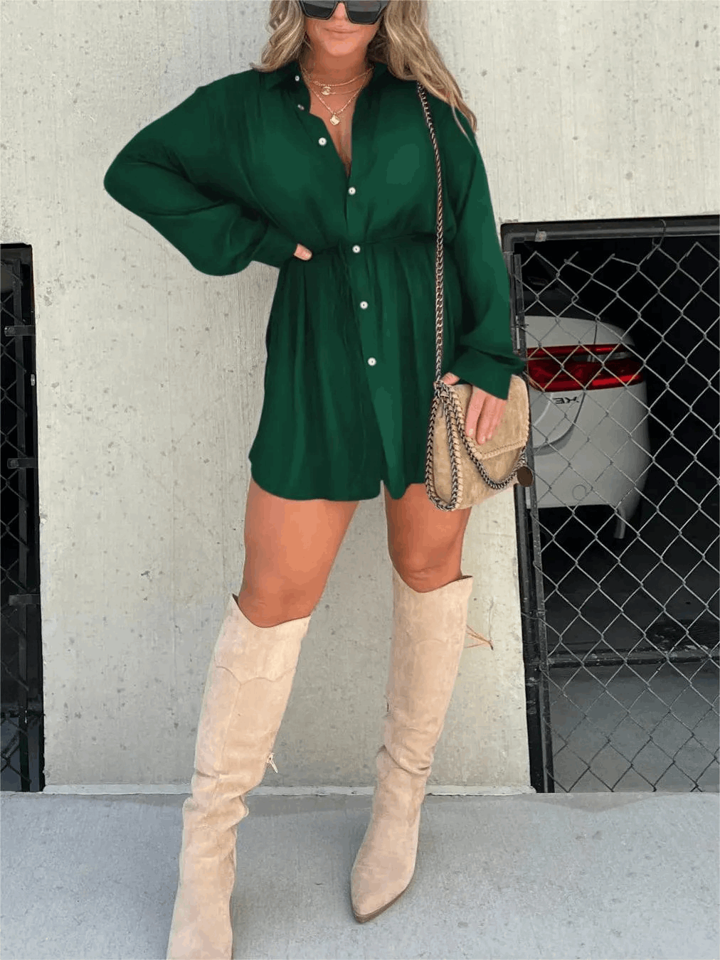 Women's Long Sleeve Button Front Shirt Romper