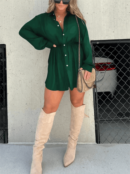 Women's Long Sleeve Button Front Shirt Romper