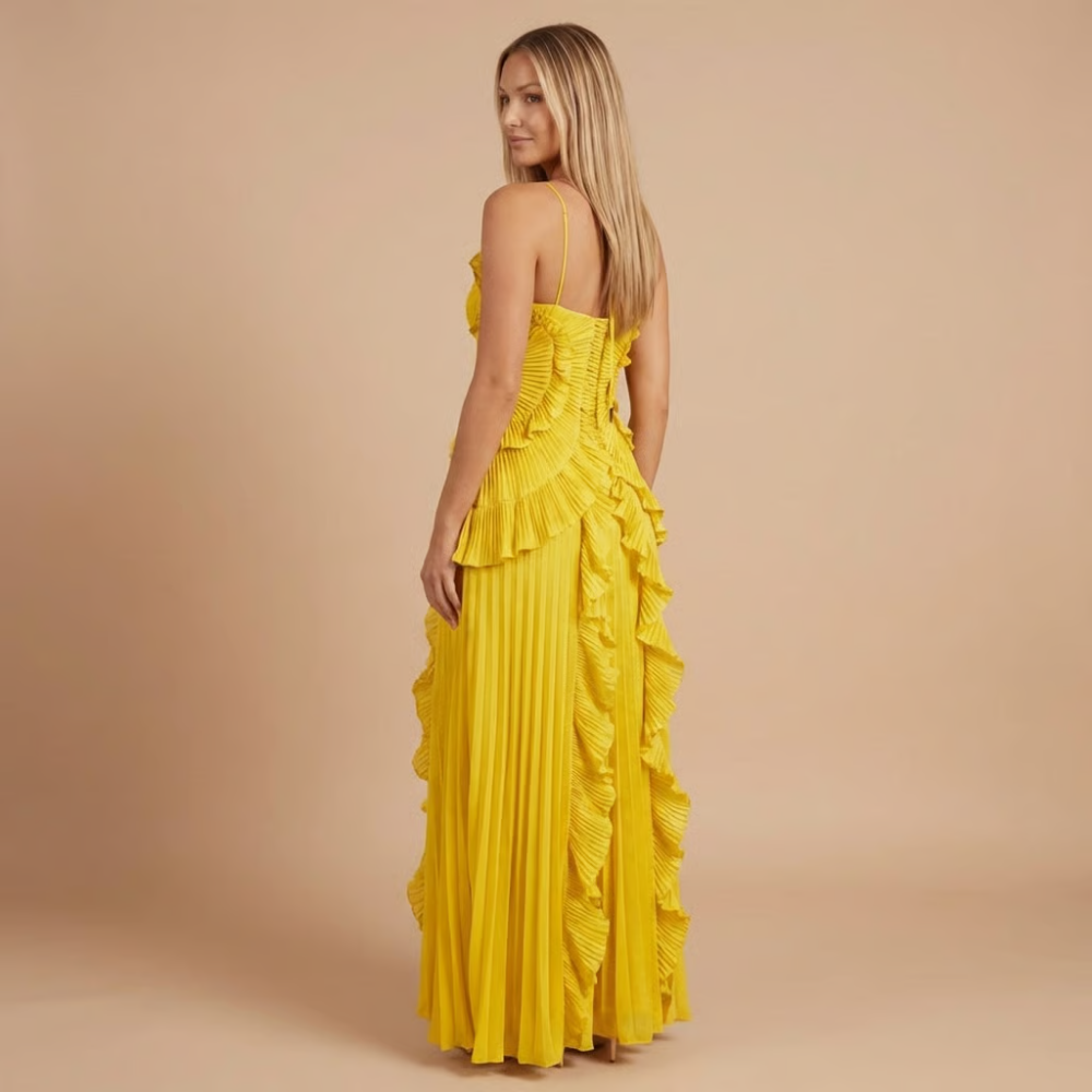 Women's Wedding Guest Halter Ruffle Maxi Dress