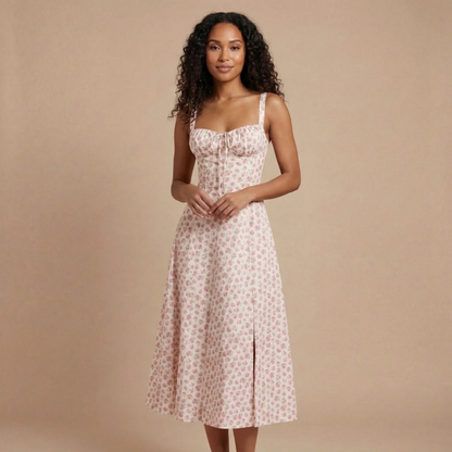 Women's Wedding Guest Floral Sweetheart Midi Corset Dress