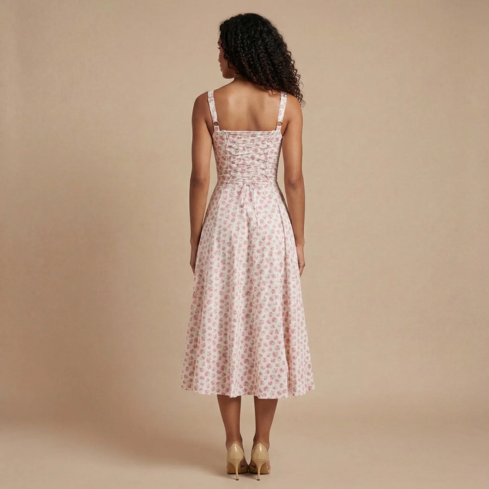 Women's Wedding Guest Floral Sweetheart Midi Corset Dress