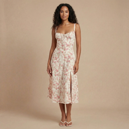 Women's Wedding Guest Floral Sweetheart Midi Corset Dress