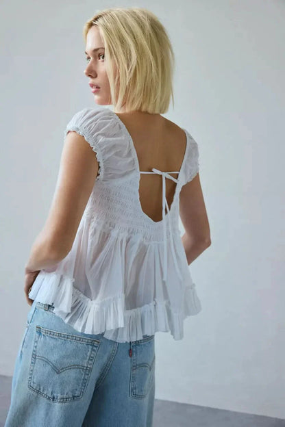 Women's Summer V Neck Button Front Peplum Blouse