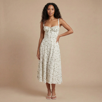 Women's Wedding Guest Floral Sweetheart Midi Corset Dress