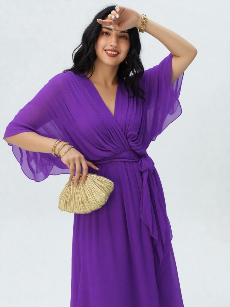 Elegancka sukienka midi z wiązaniem w talii